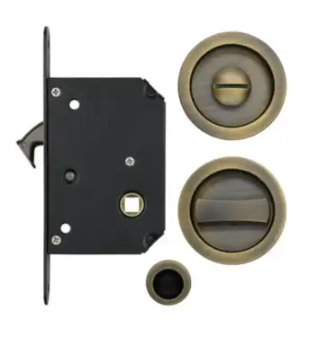 Click Here To Enlarge This Photo Of FB81AB - Zoo Hardware Fulton & Bray Sliding Door Privacy Lock Set &lpar;35-45mm Thick Doors&rpar; - Antique Brass