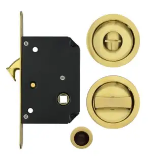 FB81PVDSB - Zoo Hardware Fulton & Bray Sliding Door Privacy Lock Set &lpar;35-45mm Thick Doors&rpar; - PVD Satin Brass