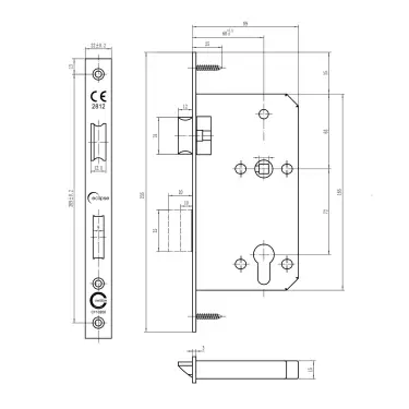 Click Here To Enlarge This Photo Of Eclipse 71410 DIN Euro Sashlock 60mm - &lpar;22mm Square Forend&rpar; - Satin Stainless Steel