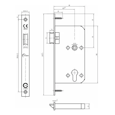 Click Here To Enlarge This Photo Of Eclipse 71411 DIN Latch 60mm - &lpar;22mm Square Forend&rpar; - Satin Stainless Steel