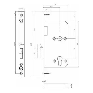 Click Here To Enlarge This Photo Of Eclipse 71412 DIN Euro Deadlock 60mm - &lpar;22mm Square Forend&rpar; - Satin Stainless Steel