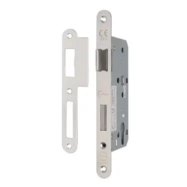 Click Here To Enlarge This Photo Of Eclipse 71420 DIN Euro Sashlock 60mm - &lpar;22mm Radius Forend&rpar; - Satin Stainless Steel