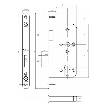 Click Here To Enlarge This Photo Of Eclipse 71422 DIN Euro Deadlock 60mm - &lpar;22mm Radius Forend&rpar; - Satin Stainless Steel