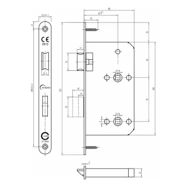 Click Here To Enlarge This Photo Of Eclipse 71423 DIN Bathroom Lock 60mm - &lpar;22mm Radius Forend&rpar; - Satin Stainless Steel