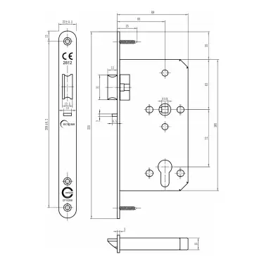 Click Here To Enlarge This Photo Of Eclipse 71424 DIN Nightlatch 60mm - &lpar;22mm Radius Forend&rpar; - Satin Stainless Steel