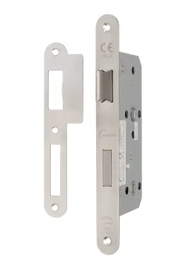 Click Here To Enlarge This Photo Of Eclipse 71443 DIN Bathroom Lock 55mm - &lpar;24mm Radius Forend&rpar; - Satin Stainless Steel