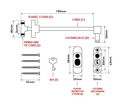 Click Here To Enlarge This Photo Of TSSCWRBLACK - TSS British Standard Cable Window Restrictor - Black