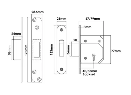 Click Here To Enlarge This Photo Of TSSRETROMDL25B - TSS Retro Fit British Standard 5 Lever Mortice Deadlock 67mm Polished Brass &lpar;Chubb 3G114E&rpar;