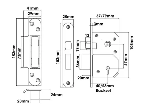Click Here To Enlarge This Photo Of TSSRETROMSL3S - TSS Retro Fit British Standard 5 Lever Mortice Sashlock 79mm Satin Chrome &lpar;Chubb 3K74E&rpar;