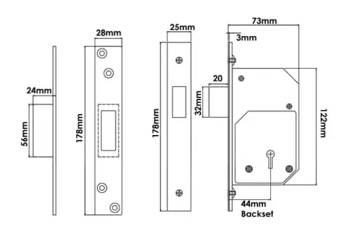 Click Here To Enlarge This Photo Of TSSRETROUPMDL3B - TSS British Standard Retro Fit 5 Lever Upright Mortice Deadlock 73mm Polished Brass &lpar;Chubb 3G110&rpar;