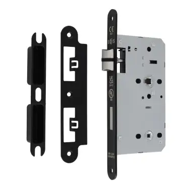 Click Here To Enlarge This Photo Of DLX7860WCMB&sol;R - Carlisle Brass Eurospec DIN Bathroom Lock 60mm Backset &lpar;Radius Forend&rpar; - Matt Black