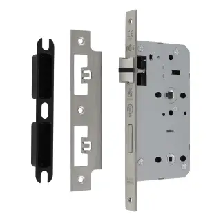DLX7855WCSSS - Carlisle Brass Eurospec DIN Bathroom Lock 55mm Backset &lpar;Square Forend&rpar; - Satin Stainless Steel