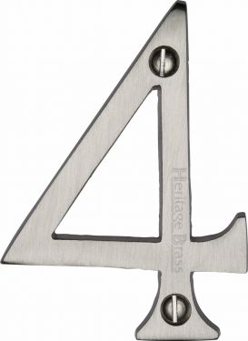 Click Here To Enlarge This Photo Of C1560 4-SN Heritage Brass Numeral 4 Face Fix 76mm &lpar;3"&rpar; Satin Nickel Finish