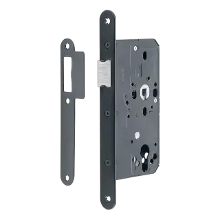 AR911-R-60-BLK Hoppe Arrone DIN Mortice Latch Radius Forend &lpar;60mm Backset&rpar; - Matt Black &lpar;50015813&rpar;