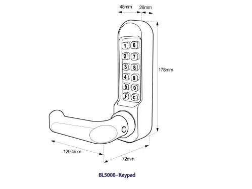 Click Here To Enlarge This Photo Of BORG Locks BL5008 SC Medium&sol;Heavy Duty Digital Lock &lpar;Round Bar&rpar; with Free Passage Mode &lpar;Front Plate only for use with Panic Hardware&rpar; - Satin Chrome