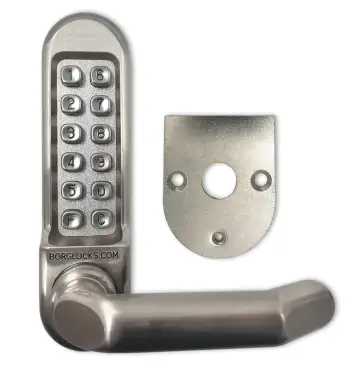 Click Here To Enlarge This Photo Of BORG Locks BL5008 SS Medium&sol;Heavy Duty Digital Lock &lpar;Round Bar&rpar; with Free Passage Mode &lpar;Front Plate only for use with Panic Hardware&rpar; - Stainless Steel