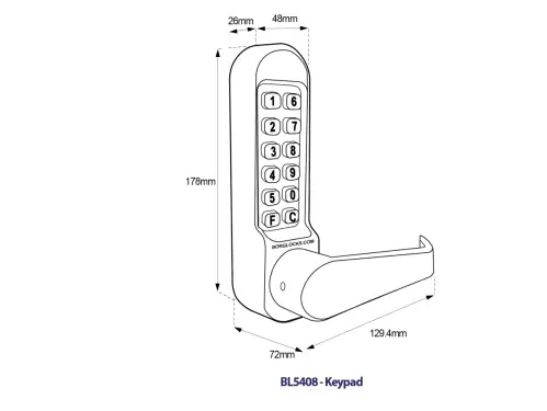 Click Here To Enlarge This Photo Of BORG Locks BL5408 SS Medium&sol;Heavy Duty Digital Lock &lpar;Flat Bar&rpar; with Free Passage Mode &lpar;Front Plate only for use with Panic Hardware&rpar; - Stainless Steel