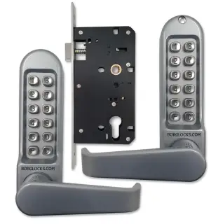 BORG Locks BL5453 SC Medium&sol;Heavy Duty Back to Back Digital Lock &lpar;Flat Bar&rpar; with Free Passage Mode &lpar;60x72mm Euro Profile Lockcase&rpar; - Satin Chrome