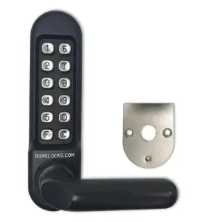 BORG Locks BL5208 MG Pro Medium&sol;Heavy Duty Digital Lock &lpar;Round Bar&rpar; with Free Passage Mode &lpar;Front Plate only for use with Panic Hardware&rpar; - Marine Grade Black