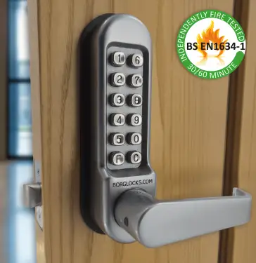 Click Here To Enlarge This Photo Of BORG Locks BL5401 FT SC FIRE RATED Medium&sol;Heavy Duty Digital Lock &lpar;Flat Bar&rpar; with Free Passage Mode &lpar;60mm Latch&rpar; - Satin Chrome