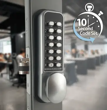 Click Here To Enlarge This Photo Of BORG Locks BL2202 ECP SC Light Duty Digital Lock with Holdback Function & Easicode Pro Coding Chamber &lpar;28mm Latch for Aluminium&sol;Narrow Stile Doors&rpar; - Satin Chrome