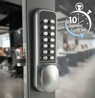 BORG Locks BL2202 ECP SC Light Duty Digital Lock with Holdback Function & Easicode Pro Coding Chamber &lpar;28mm Latch for Aluminium&sol;Narrow Stile Doors&rpar; - Satin Chrome