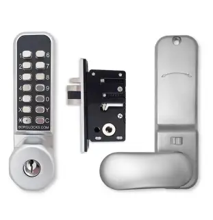 BORG Locks BL2702 ECP SC Medium Duty Digital Lock with Holdback Function&comma; Key Override & Easicode Pro Coding Chamber &lpar;28mm Latch for Aluminium&sol;Narrow Stile Doors&rpar; - Satin Chrome