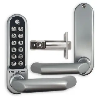 BORG Locks BL5001 ECP SC Medium&sol;Heavy Duty Round Bar Digital Lock with Free Passage Mode & Easicode Pro Coding Chamber &lpar;60mm Latch&rpar; - Satin Chrome