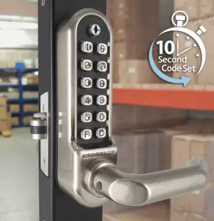 BORG Locks BL5002 ECP SS Medium&sol;Heavy Duty Digital Lock &lpar;Round Bar&rpar; with Free Passage Mode & Easicode Pro Coding Chamber &lpar;28mm Latch for Aluminium&sol;Narrow Stile Doors&rpar; - Stainless Steel