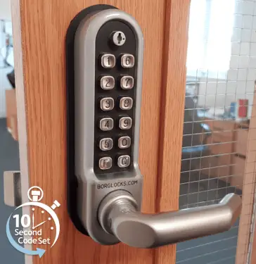 Click Here To Enlarge This Photo Of BORG Locks BL5008 ECP SC Medium&sol;Heavy Duty Digital Lock &lpar;Round Bar&rpar; with Free Passage Mode & Easicode Pro Coding Chamber &lpar;Front Plate only for use with Panic Hardware&rpar; - Satin Chrome