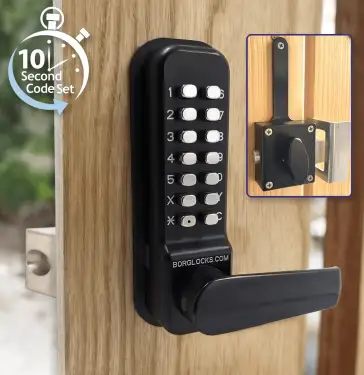 Click Here To Enlarge This Photo Of BORG Locks BL4409 ECP MG Pro Medium&sol;Heavy Duty Free Turning Digital Lock with Holdback & Easicode Pro Coding Chamber &lpar;Rim Fixed Slam Latch&rpar; - Marine Grade Black