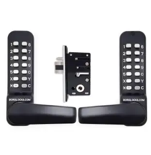 BORG Locks BL4442 ECP MG Pro Medium&sol;Heavy Duty Free Turning Back to Back Digital Lock & Easicode Pro Coding Chamber &lpar;28mm Narrow Stile Latch&rpar; - Marine Grade Black
