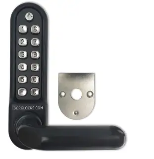 BORG Locks BL5208 ECP MG Pro Medium&sol;Heavy Duty Digital Lock &lpar;Round Bar&rpar; with Free Passage Mode & Easicode Pro Coding Chamber &lpar;Front Plate only for use with Panic Hardware&rpar; - Marine Grade Black