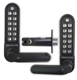 BORG Locks BL5251 ECP MG Pro Medium&sol;Heavy Duty Back to Back Digital Lock &lpar;Round Bar&rpar; with Free Passage Mode & Easicode Pro Coding Chamber &lpar;60mm Latch&rpar; - Marine Grade Black