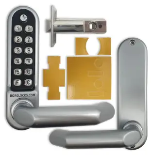 BORG Locks BL5001 ECP FT SC FIRE RATED Medium&sol;Heavy Duty Round Bar Digital Lock with Free Passage Mode & Easicode Pro Coding Chamber &lpar;60mm Latch&rpar; - Satin Chrome