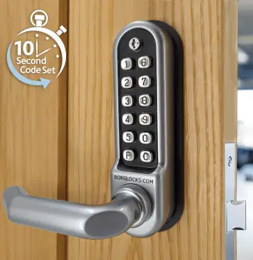 Click Here To Enlarge This Photo Of BORG Locks BL5003 ECP FT SC FIRE RATED Medium&sol;Heavy Duty Round Bar Digital Lock with Free Passage Mode & Easicode Pro Coding Chamber &lpar;60x72mm Euro Profile Lockcase&rpar; - Satin Chrome