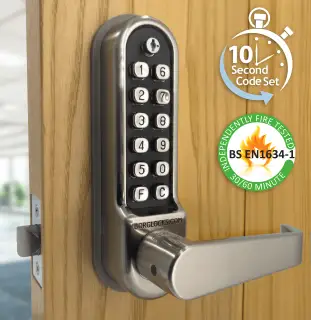 BORG Locks BL5401 ECP FT SC FIRE RATED Medium&sol;Heavy Duty Digital Lock &lpar;Flat Bar&rpar; with Free Passage Mode & Easicode Pro Coding Chamber &lpar;60mm Latch&rpar; - Satin Chrome