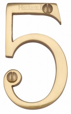 Click Here To Enlarge This Photo Of C1560 5-PB Heritage Brass Numeral 5 Face Fix 76mm &lpar;3"&rpar; Polished Brass Finish