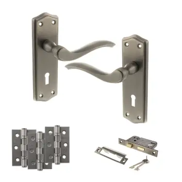 Click Here To Enlarge This Photo Of Atlantic - OE178 Old English Warwick Door Handle on Plate Pack - Matt Gun Metal