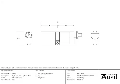 Click Here To Enlarge This Photo Of 91872 From The Anvil Polished Chrome 40&sol;40 Euro Profile Cylinder & Turn