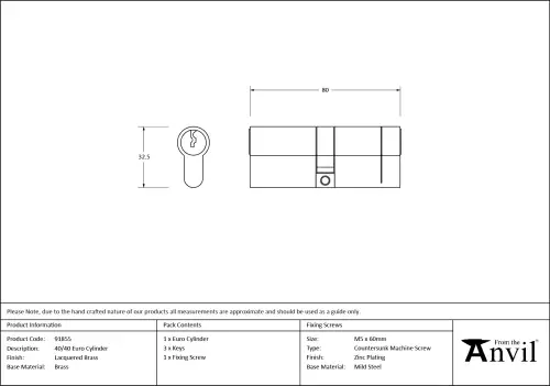 Click Here To Enlarge This Photo Of 91855 From The Anvil Brass 40&sol;40 Euro Profile Double Cylinder