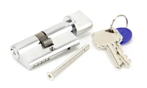 Click Here To Enlarge This Photo Of 91866 From The Anvil Satin Chrome 30&sol;30 Euro Profile Cylinder & Turn
