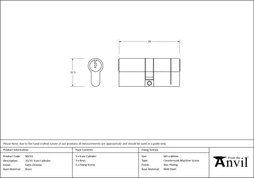 Click Here To Enlarge This Photo Of 90213 From The Anvil Satin Chrome 35&sol;35 Euro Profile Double Cylinder