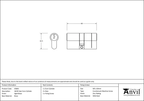 Click Here To Enlarge This Photo Of 45803 From The Anvil Aged Brass 30&sol;30 5pin Euro Profile Double Cylinder