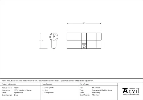 Click Here To Enlarge This Photo Of 45804 From The Anvil Aged Bronze 35&sol;35 5pin Euro Profile Double Cylinder