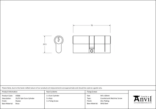 Click Here To Enlarge This Photo Of 45806 From The Anvil Pewter 35&sol;35 5pin Euro Profile Double Cylinder