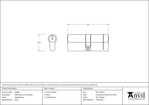 Click Here To Enlarge This Photo Of 45808 From The Anvil Aged Bronze 40&sol;40 5pin Euro Profile Double Cylinder