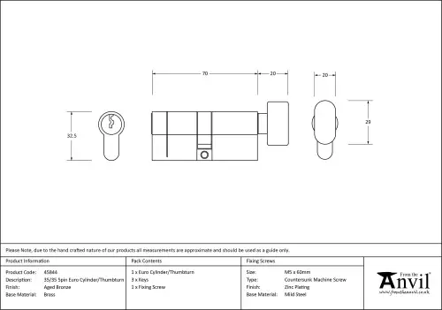 Click Here To Enlarge This Photo Of 45844 From The Anvil Aged Bronze 35&sol;35 5pin Euro Profile Cylinder & Turn