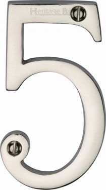 Click Here To Enlarge This Photo Of C1560 5-PNF Heritage Brass Numeral 5 Face Fix 76mm &lpar;3"&rpar; Polished Nickel Finish