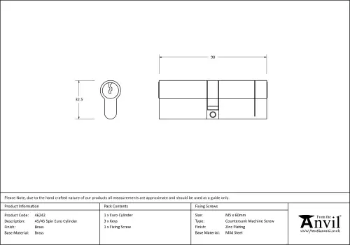 Click Here To Enlarge This Photo Of 46242 From The Anvil Brass 45&sol;45 5pin Euro Profile Double Cylinder